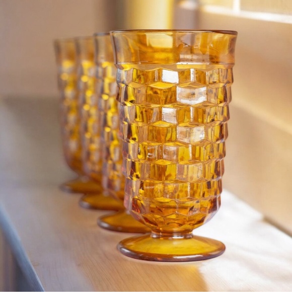 Whitehall 4 pc 14 oz Golden Amber Glass Cooler Set #2487 by Indiana Glass w Box - Picture 10 of 16